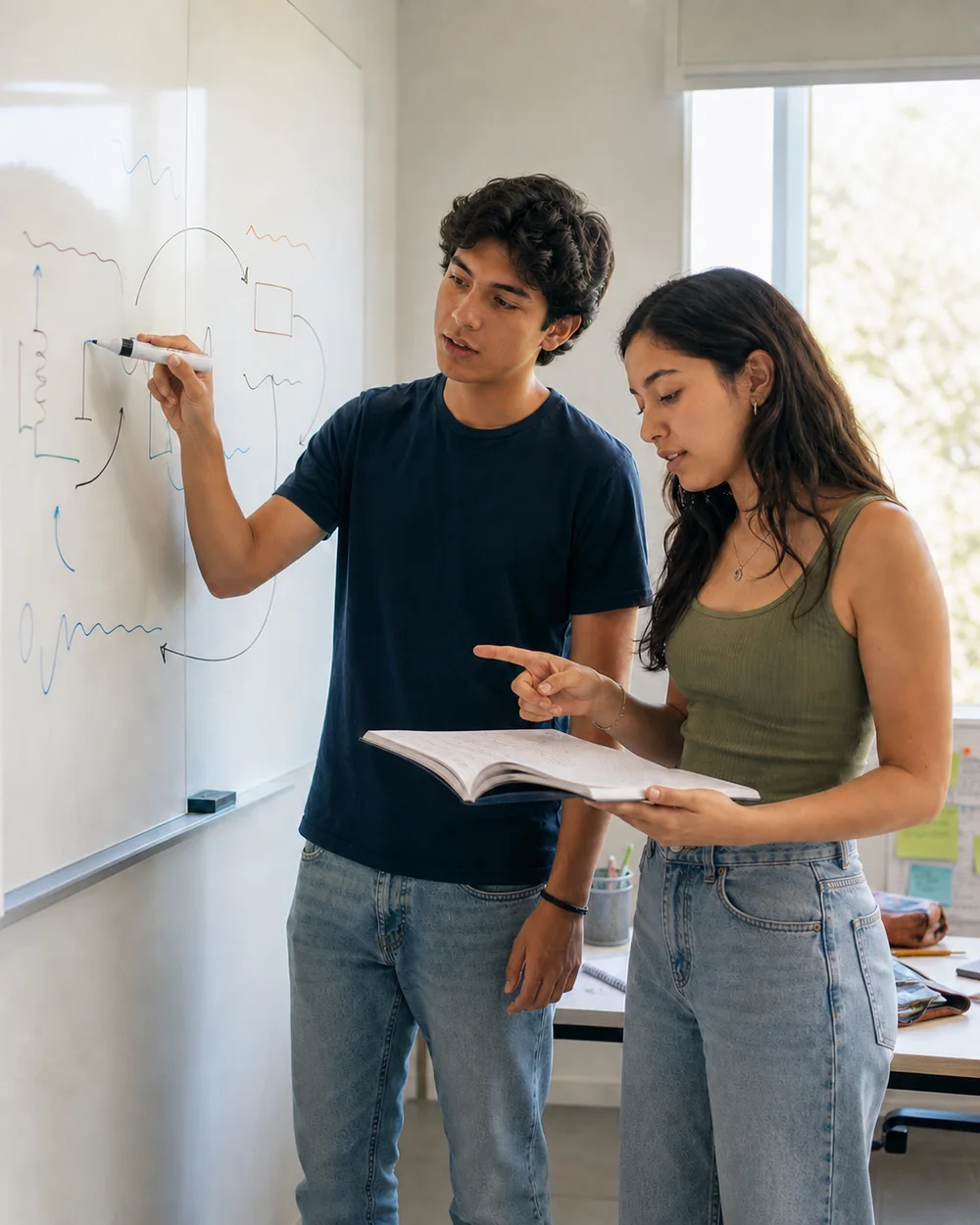 Escena ilustrativa de estudiantes preparándose para su ingreso a la universidad